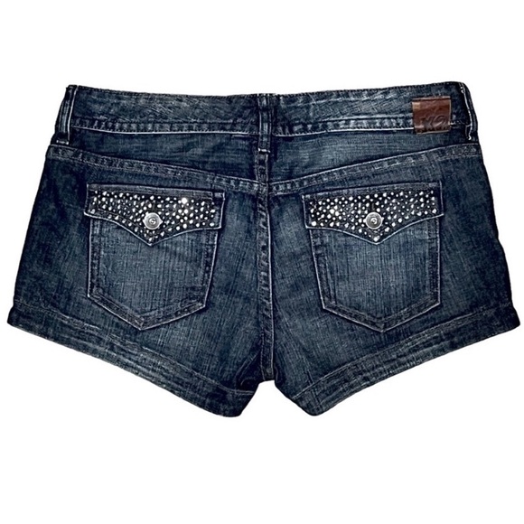 Y2K EXPRESS X2 Quality Denim Stella Beaded Studded Sparkly Jean Shorts 6 Blue - Picture 1 of 16